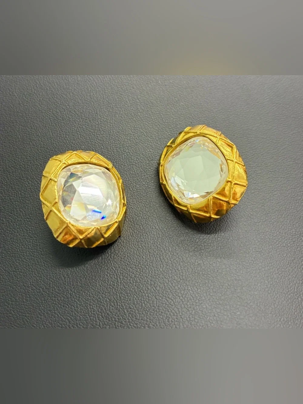 CHANEL Crystal quilted 24KGP Clip-On Earrings - Clear